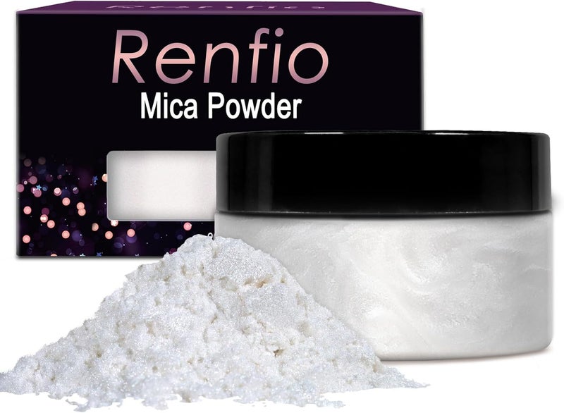 Renfio 100g Mica Powder Pigment, Metallic Natural Dye Mineral Pearl Shimmer Epoxy Resin Dye for Painting Soap Making Slime Bath Bombs 3.5 Oz - Pearl White - Image 1